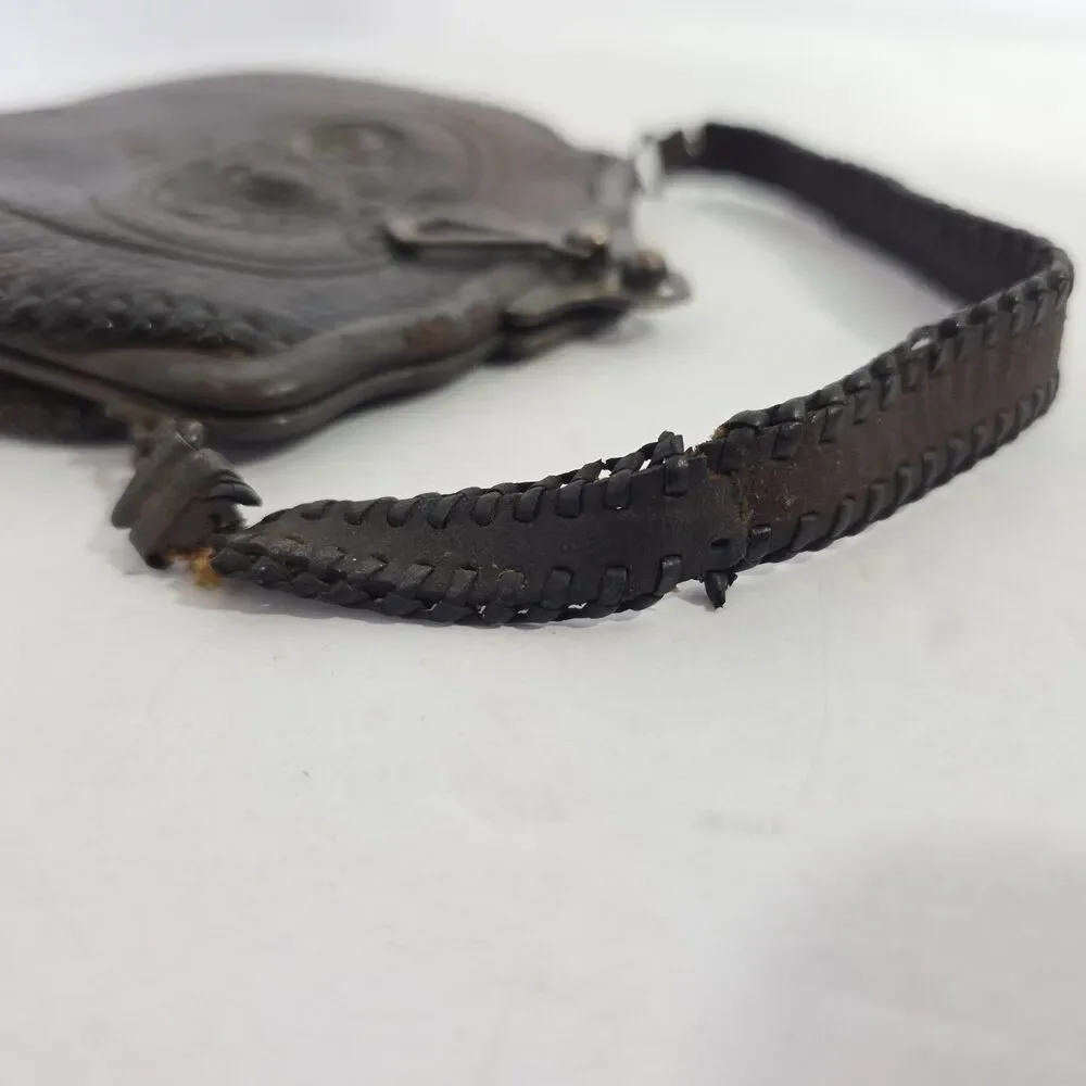 Antique Nocona Hand Tooled Leather Purse Bag Suede Lined Circa 1918 Western Bag